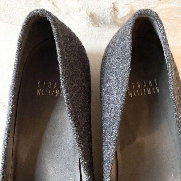 STUART WEITZMAN Ballet Flat Womens 7.5M Legacy Wool Shoes Gray Black Cap Toe - Picture 3 of 6